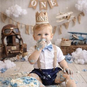 Aviator Blue, navy and beige cake smash outfit